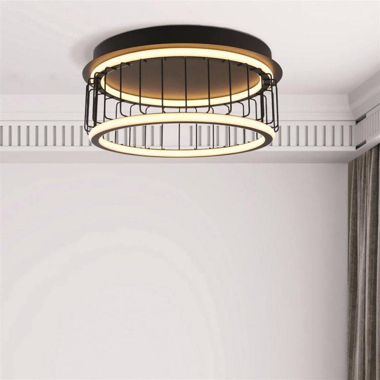 Circolo Cage LED Flush 40cm - Black Metal - Comet Lighting