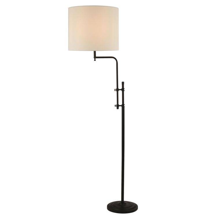 Munich Adjustable Floor Lamp - Matt Black Metal & Linen - Comet Lighting