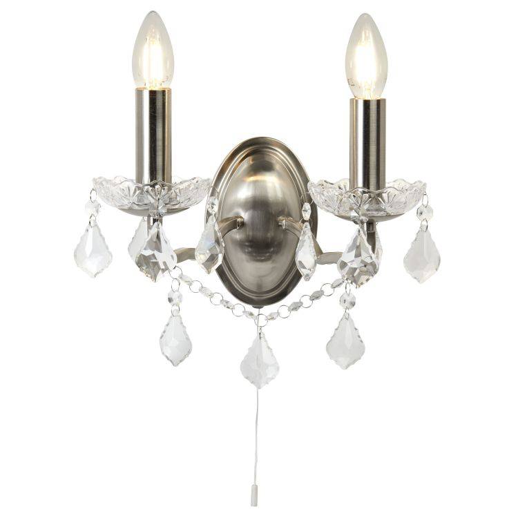 Searchlight 2 Light Wall Bracket Crystal Drops Trim Silver - Comet Lighting