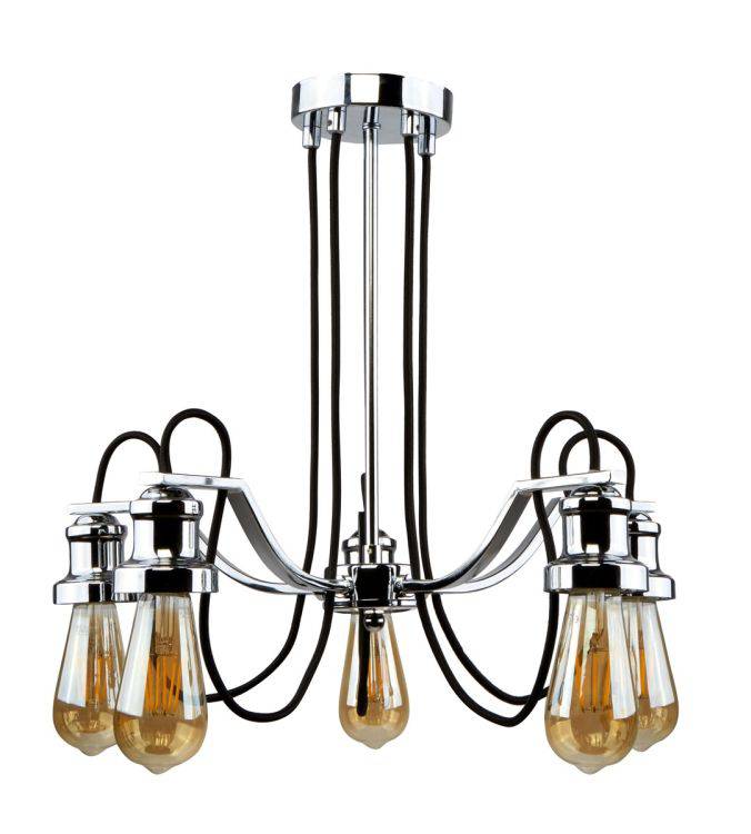 Searchlight 5 Light Ceiling Black Cable Chrome - Comet Lighting