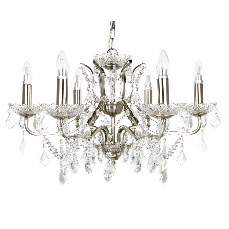 Searchlight 6 Light Chandelier Crystal Drops Silver - Comet Lighting