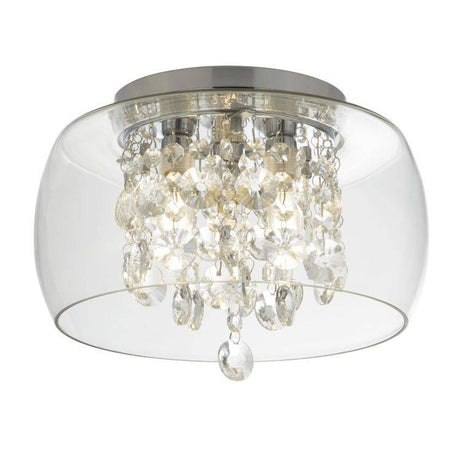 Searchlight Bathroom Clear Glass Shade 3Lt Flush| Crystal Drops - Comet Lighting