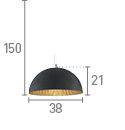 Searchlight Black Dome Pendant Light Gold Inner - Comet Lighting