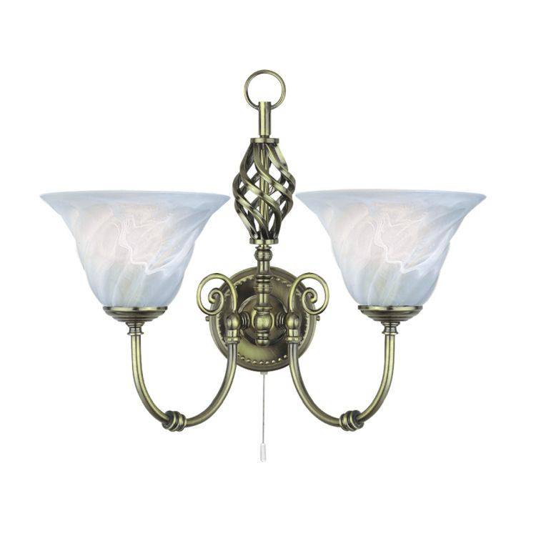 Searchlight Cameroon Brass 2 Light Wall Bracket Glass Shades - Comet Lighting