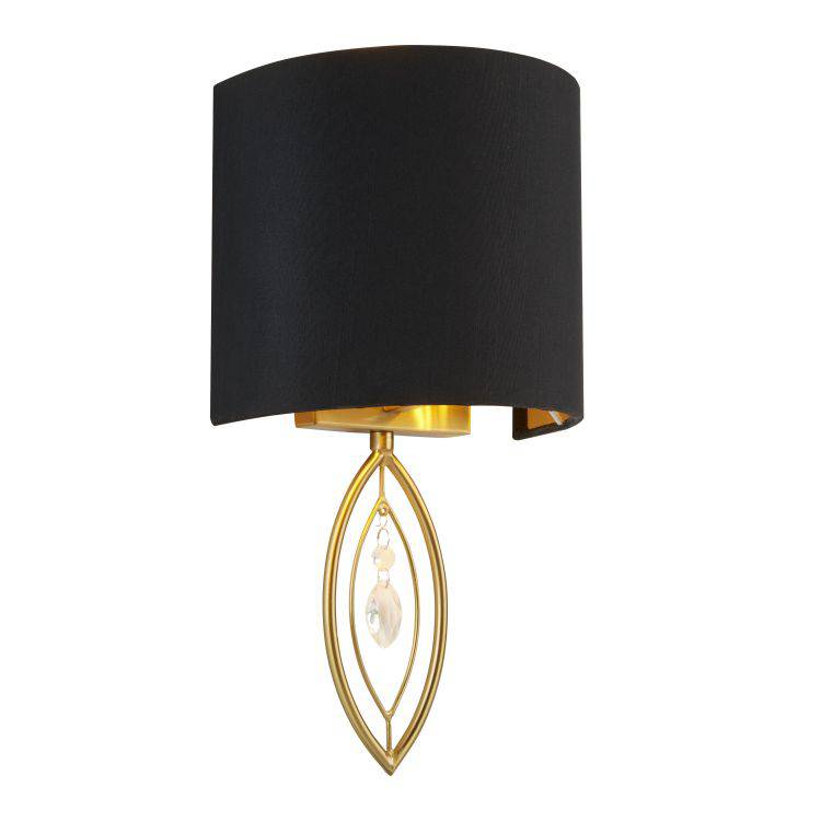Searchlight Crown Wall Light - Gold With Black Shade And Crystal Drop - Comet Lighting