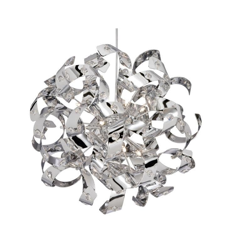 Searchlight Curls Chrome 6 Light Ceiling Crystal Beads - Comet Lighting