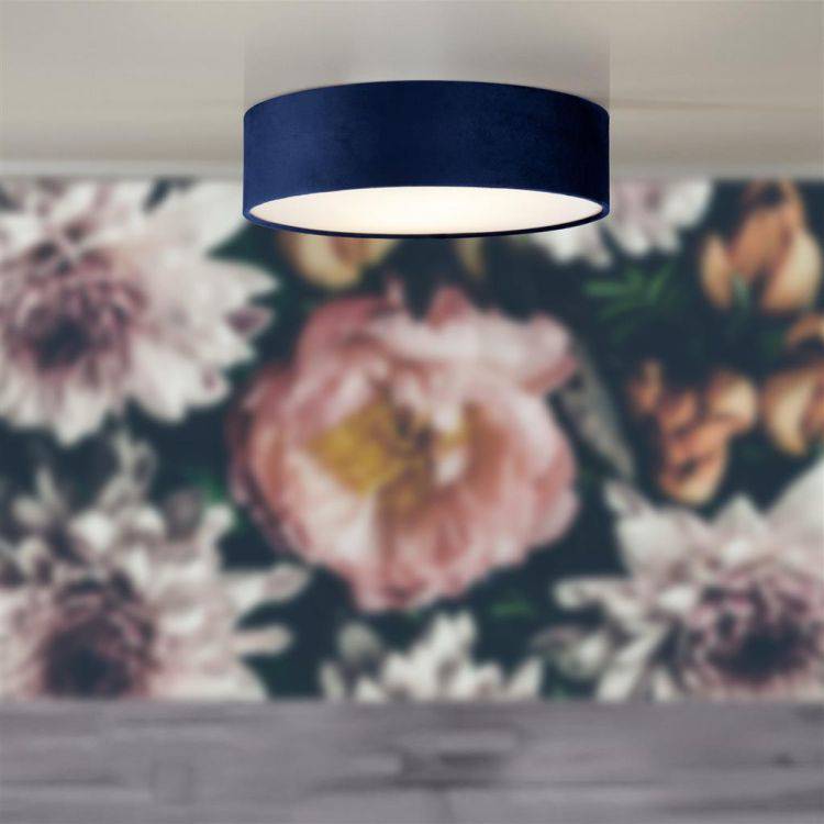 Searchlight Drum 2 3Lt Flush Ceiling Light - Blue Velvet Shade - Comet Lighting