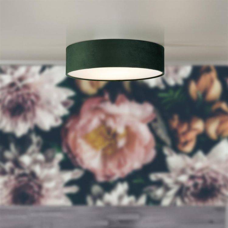 Searchlight Drum 2 3Lt Flush Ceiling Light - Green Velvet Shade - Comet Lighting