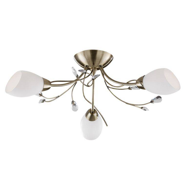 Searchlight Gardenia Brass 3 Light Semi-Flush Glass Shades - Comet Lighting