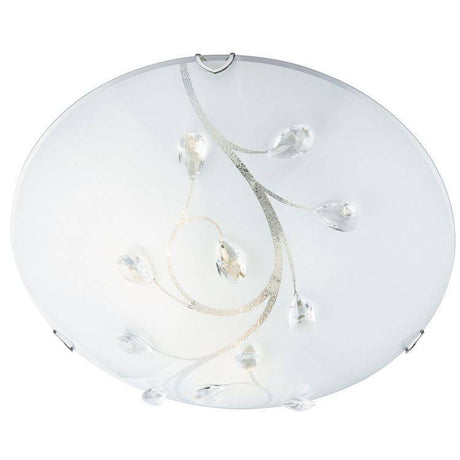 Searchlight Glass Round Flush Light Crystal Leaf Decoration - Comet Lighting