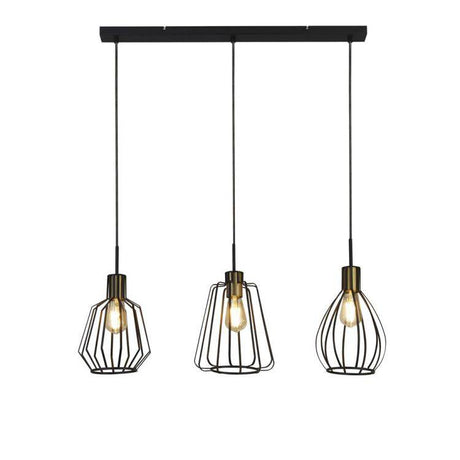 Searchlight Melbourne 3Lt Bar Ceiling Pendant -Black Metal & Satin Brass - Comet Lighting