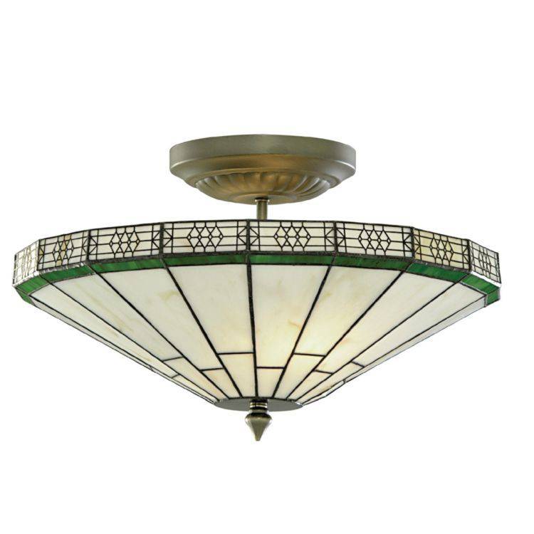 Searchlight New York Brass 2 Light Semi-Flush Weathered Tiffany Glass - Comet Lighting