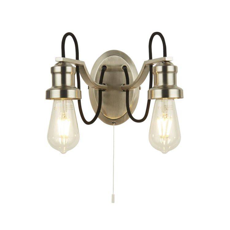 Searchlight Olivia 2Lt Wall Light - Satin Silver & Braided Black Cable - Comet Lighting