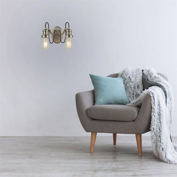 Searchlight Olivia 2Lt Wall Light - Satin Silver & Braided Black Cable - Comet Lighting