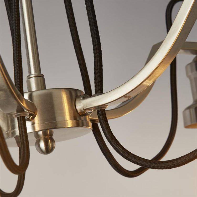 Searchlight Olivia 5Lt Pendant - Satin Silver with Black Braided Cable - Comet Lighting