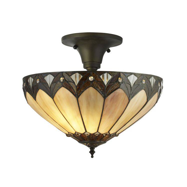 Searchlight Pearl| Tiffany Semi Flush Clear/Brown/Purple - Comet Lighting
