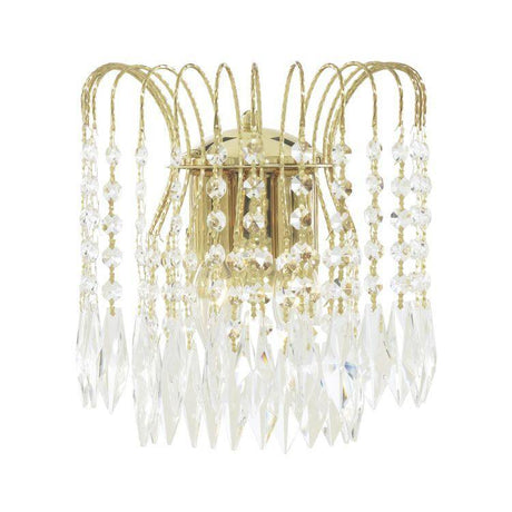 Searchlight Waterfall Gold 2 Light Wall Bracket Crystal Drops - Comet Lighting