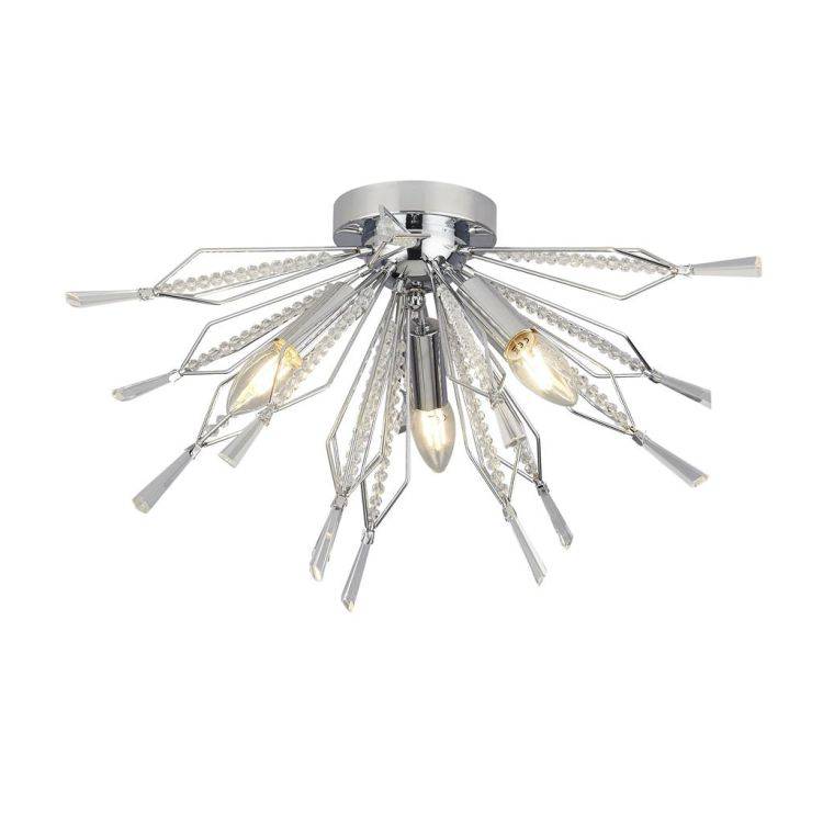 Starburst 3Lt Semi Flush - Chrome with Clear Glass Beads - Comet Lighting