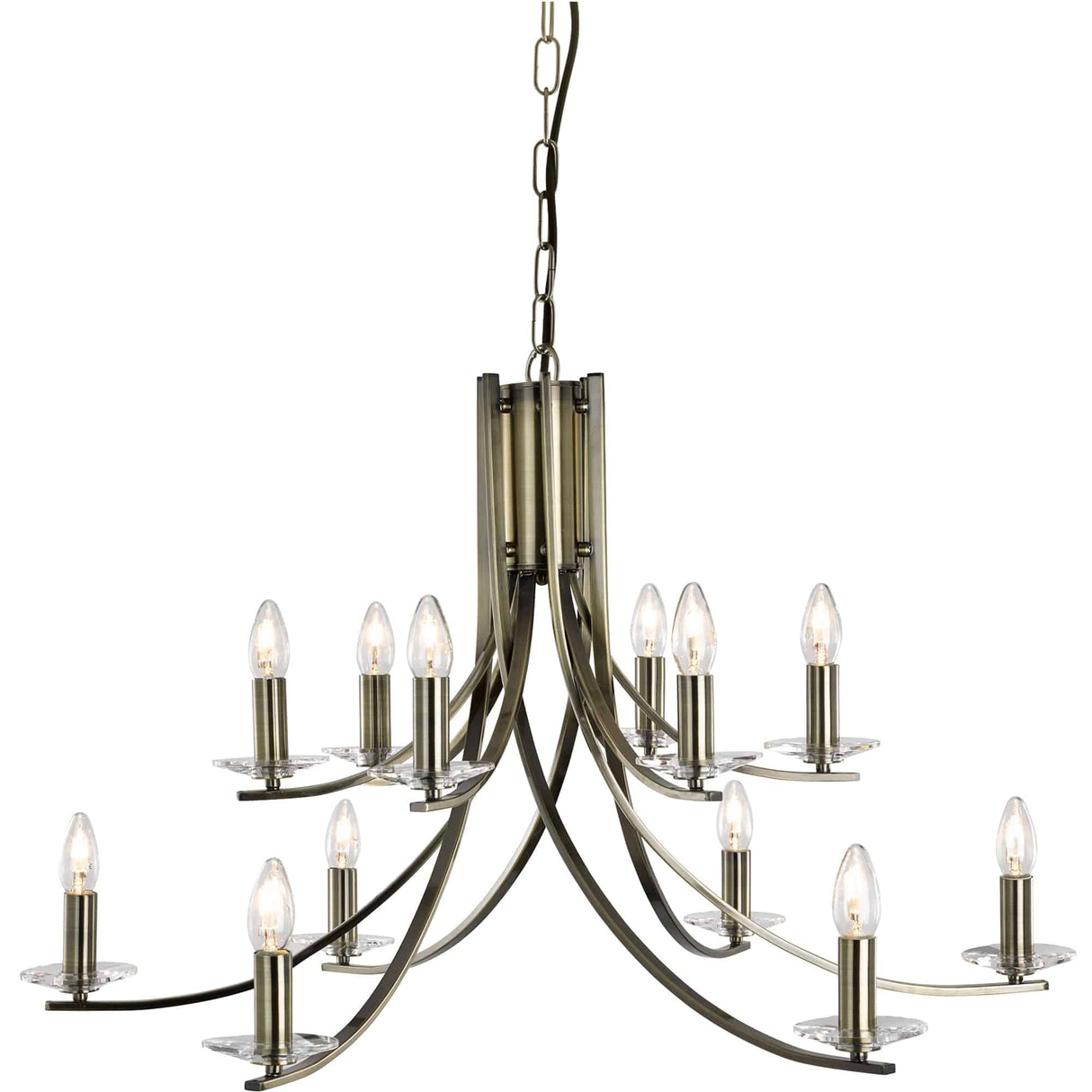 Ascona 12Lt Pendant - Antique Brass & Clear Glass Sconces - Comet Lighting