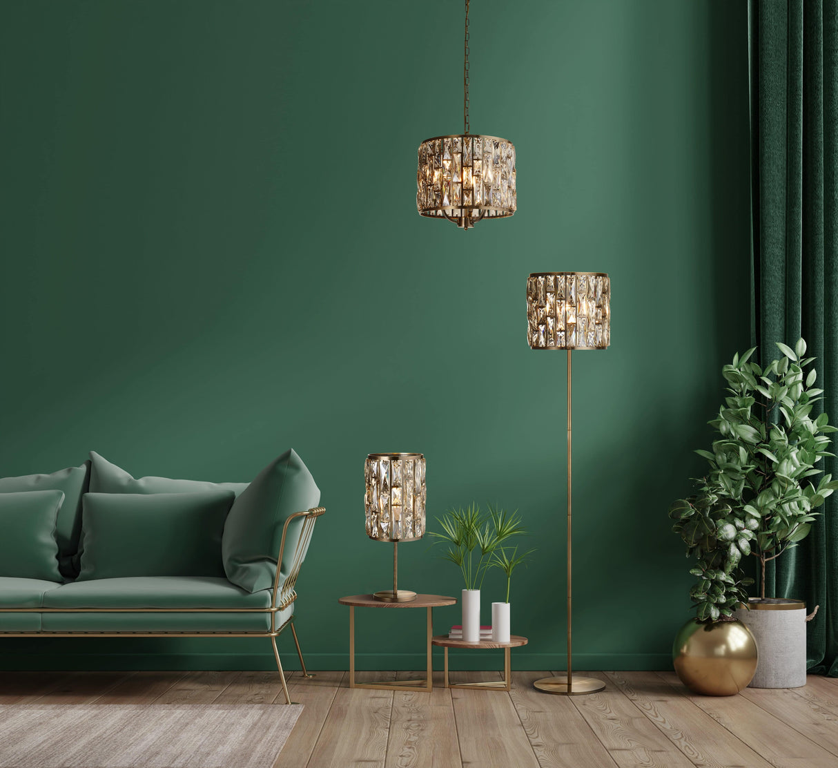 Bijou Floor Lamp - Antique Brass Metal & Champagne Glass - Comet Lighting