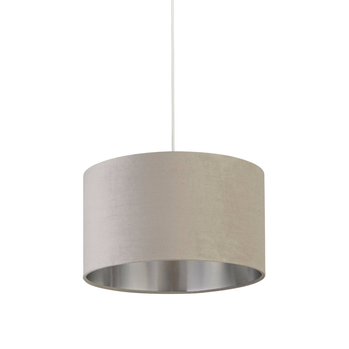 Drum Shade - Light Grey Velvet with Silver Inner Dia.38cm - Comet Lighting