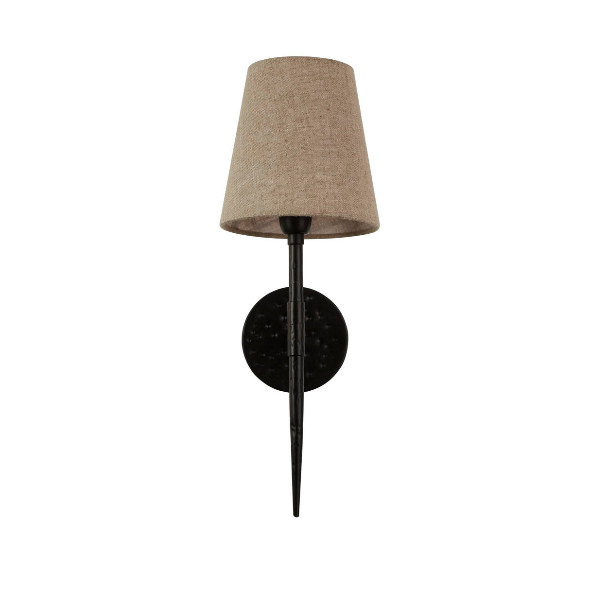 Gothic Wall Light - Hammered Black Metal & Natural Linen - Comet Lighting