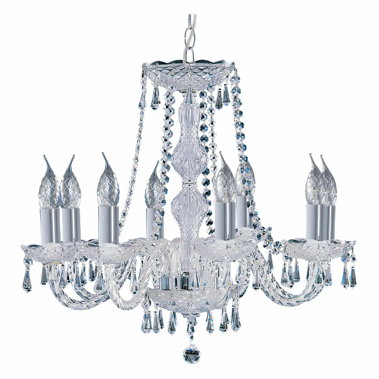 Hale 8Lt Chandelier - Chrome Metal & Clear Crystal - Comet Lighting