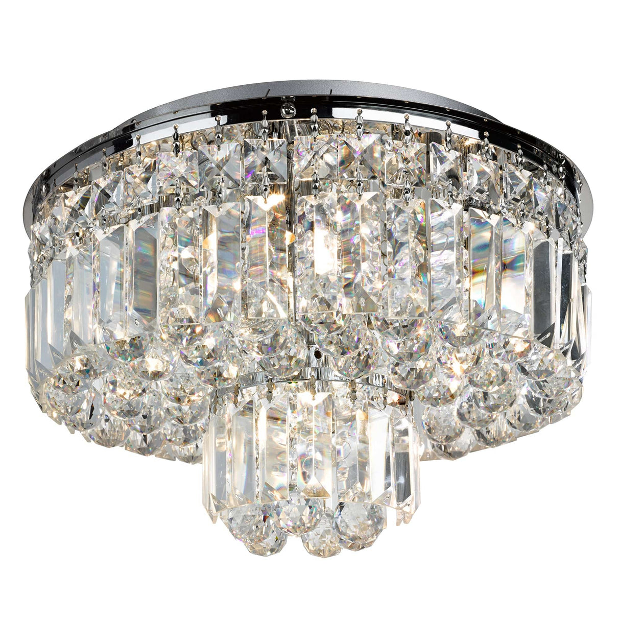 Hayley 5Lt Flush - Chrome, Crystal Coffin & Ball Drops - Comet Lighting