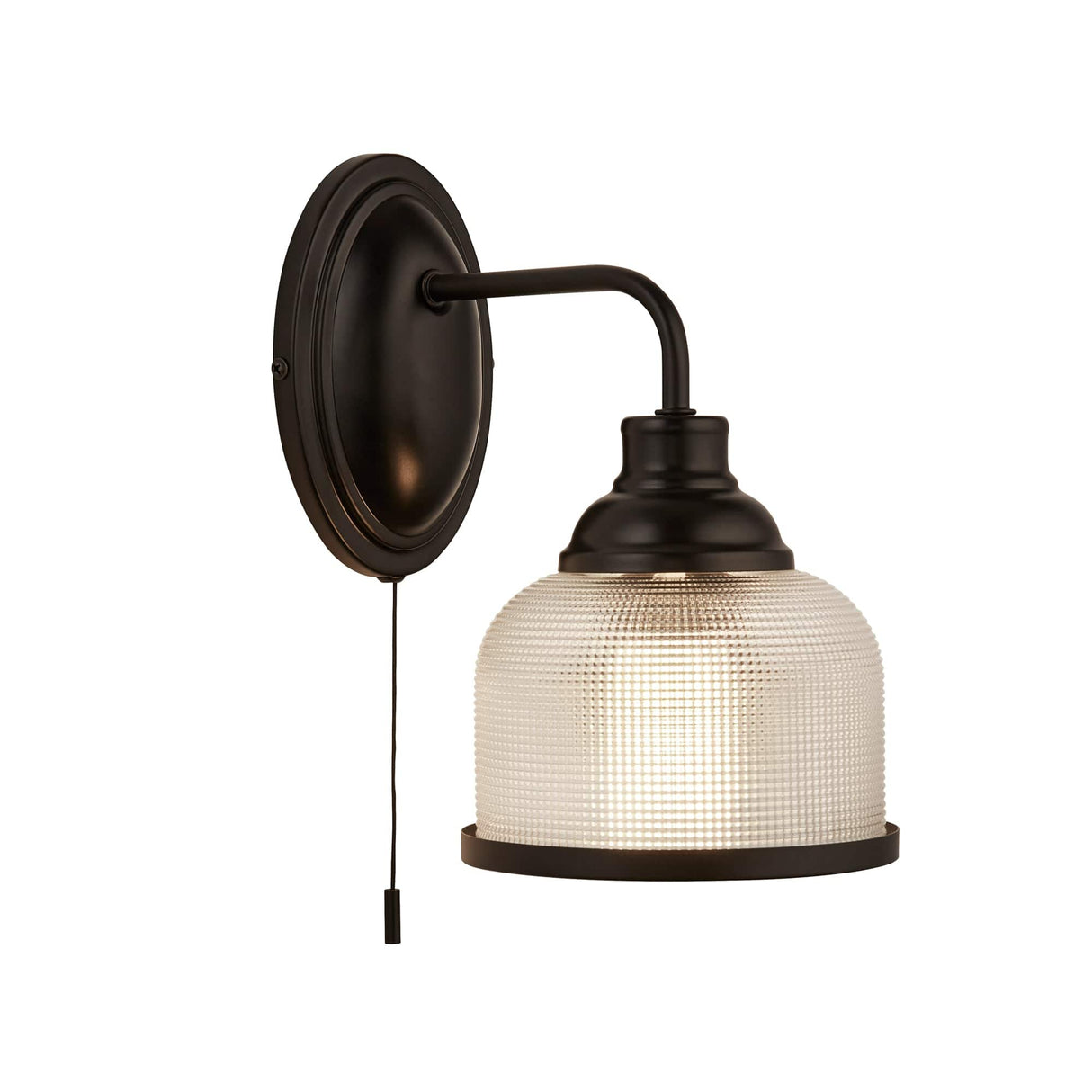 Highworth Wall Light- Matt Black Metal,Holophane Style Glass - Comet Lighting