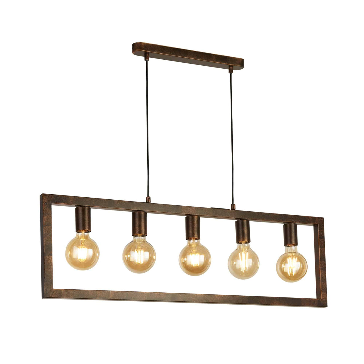 Oblong 5Lt Pendant - Rustic Brown Metal - Comet Lighting