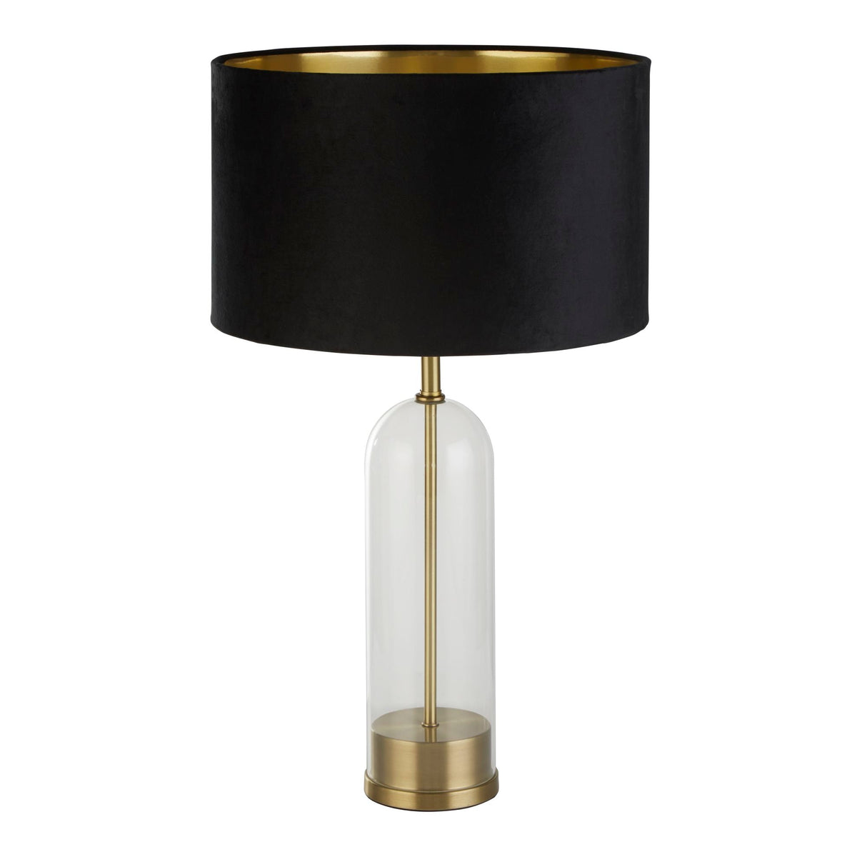 Oxford Table Lamp - Glass, Brass Metal & Black Velvet Shade - Comet Lighting