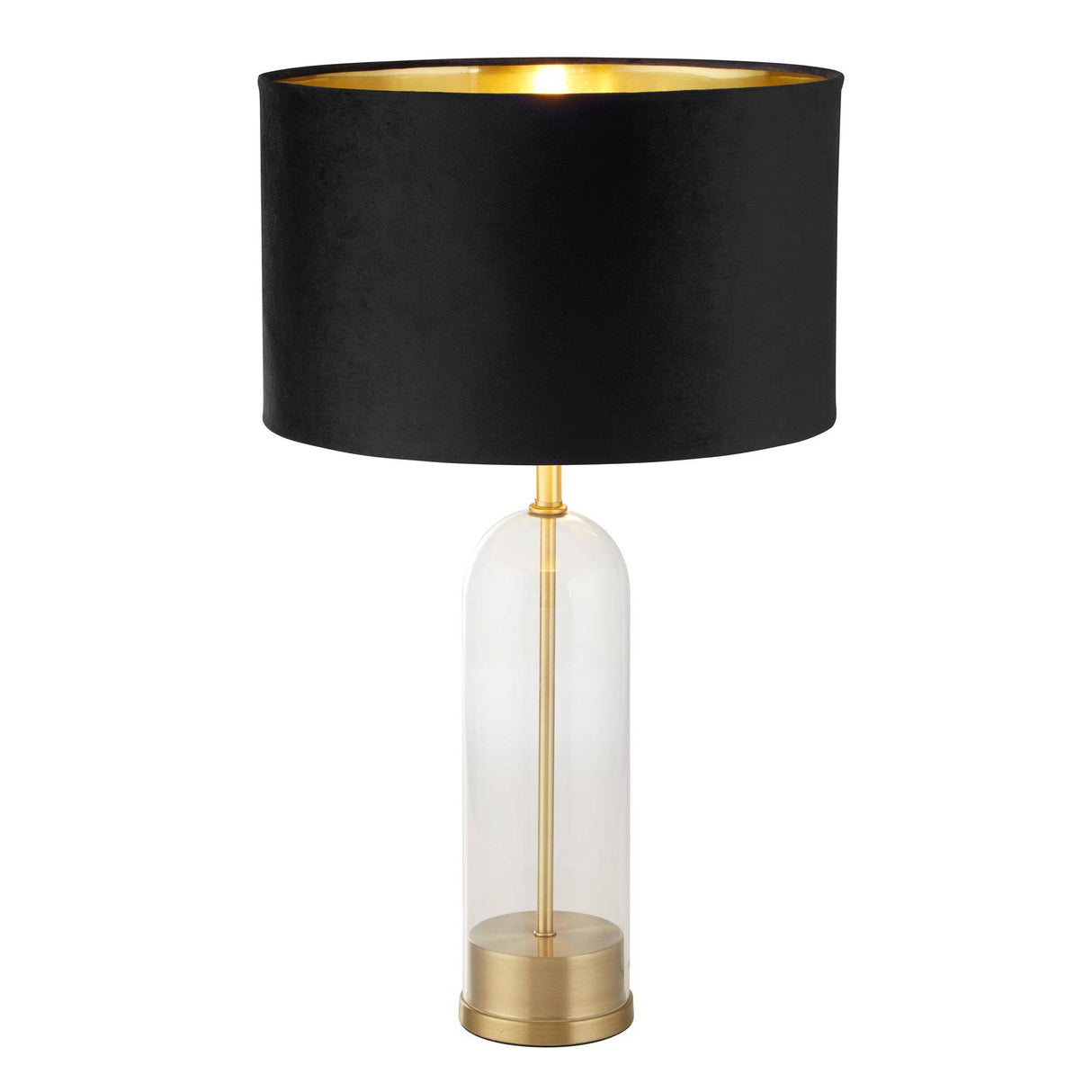 Oxford Table Lamp - Glass, Brass Metal & Black Velvet Shade - Comet Lighting