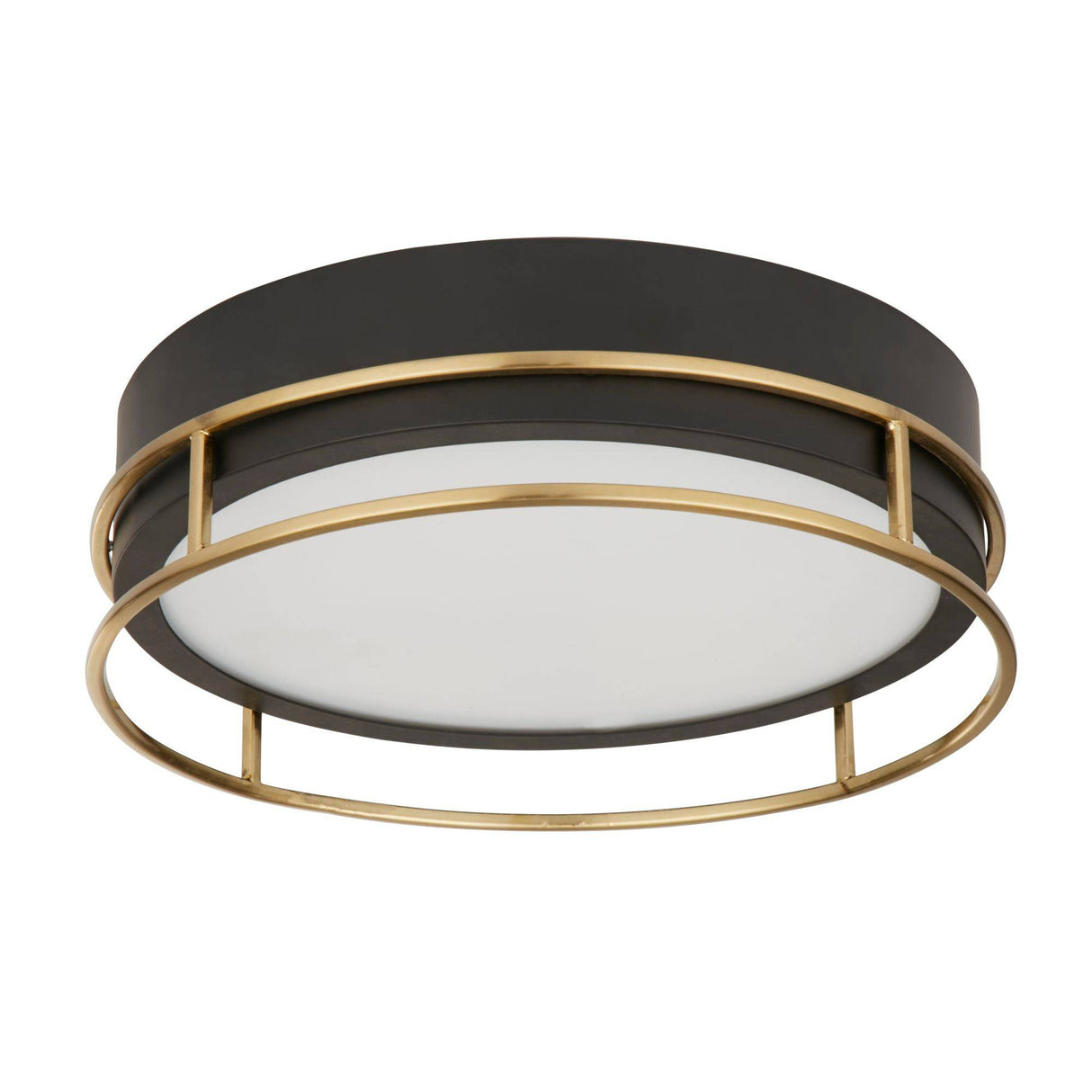 Phoenix 2Lt Flush - Black, Brass Metal & Frosted Glass - Comet Lighting
