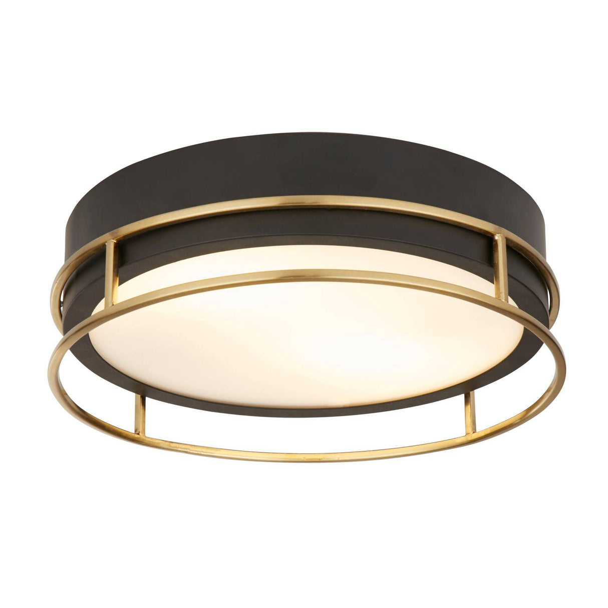 Phoenix 2Lt Flush - Black, Brass Metal & Frosted Glass - Comet Lighting