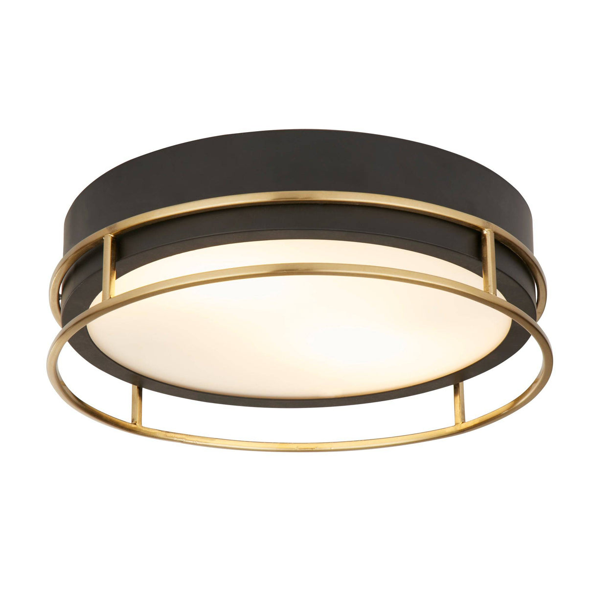 Phoenix 2Lt Flush - Black, Brass Metal & Frosted Glass - Comet Lighting