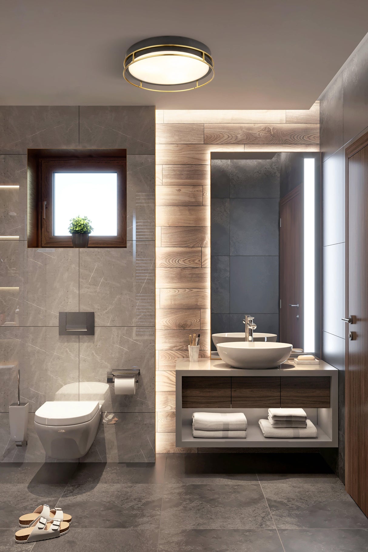 Phoenix 2Lt Flush - Black, Brass Metal & Frosted Glass - Comet Lighting