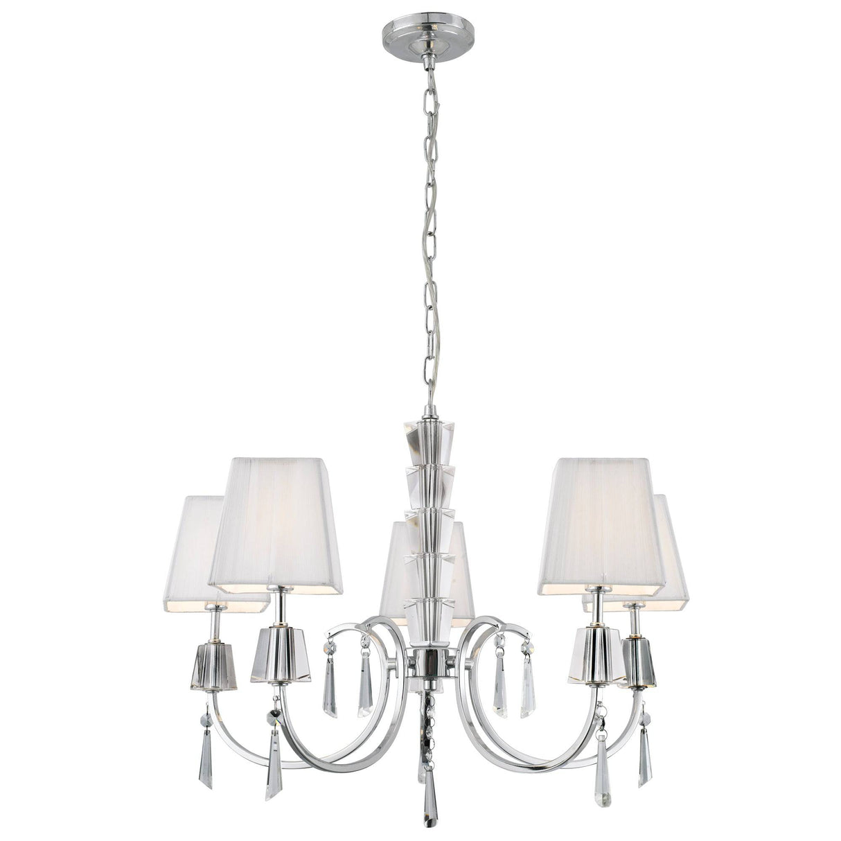 Portico 5Lt Pendant - Chrome Metal, Acrylic & String Shades - Comet Lighting