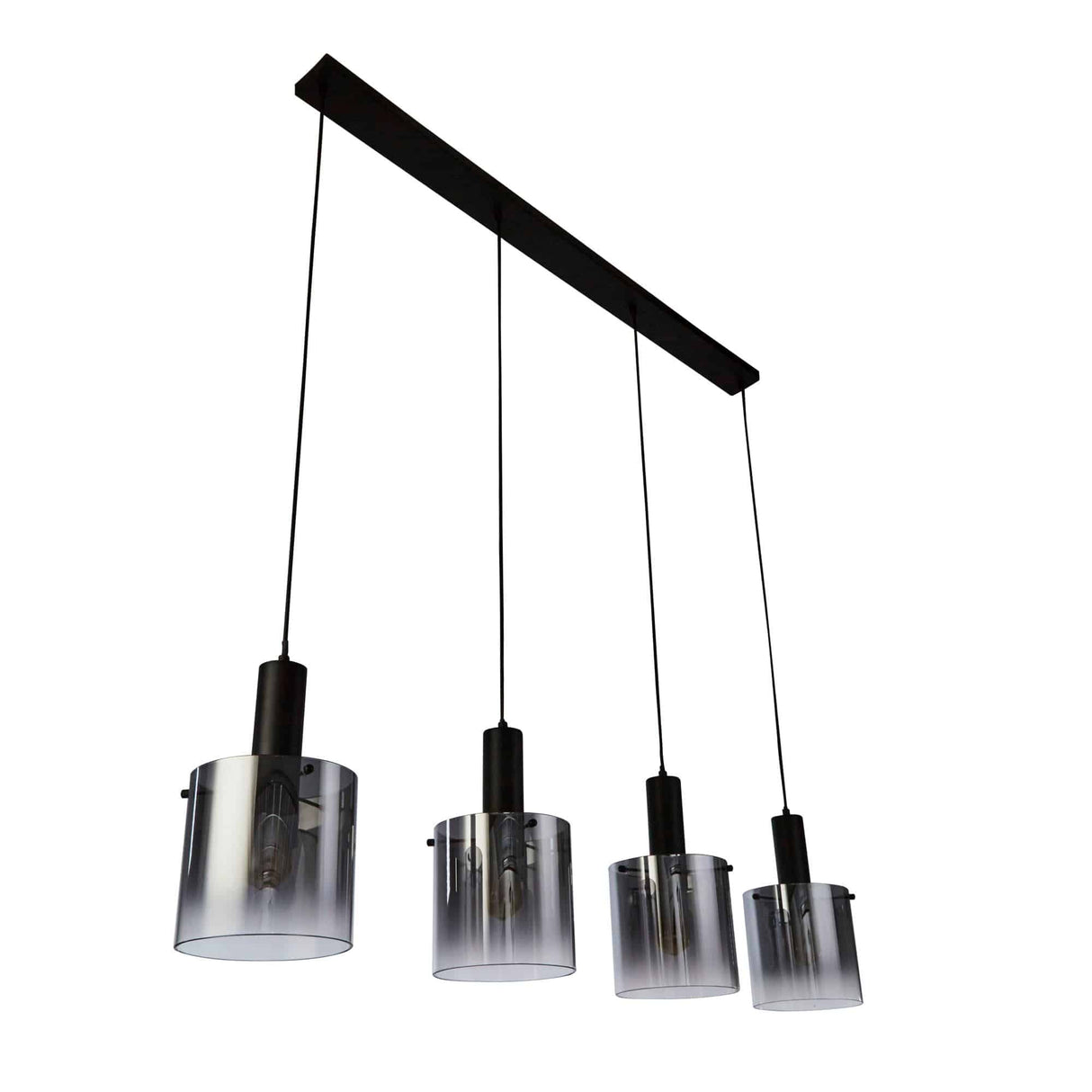 Sweden 4Lt Bar Pendant - Black Metal & Smoked Ombre Glass - Comet Lighting