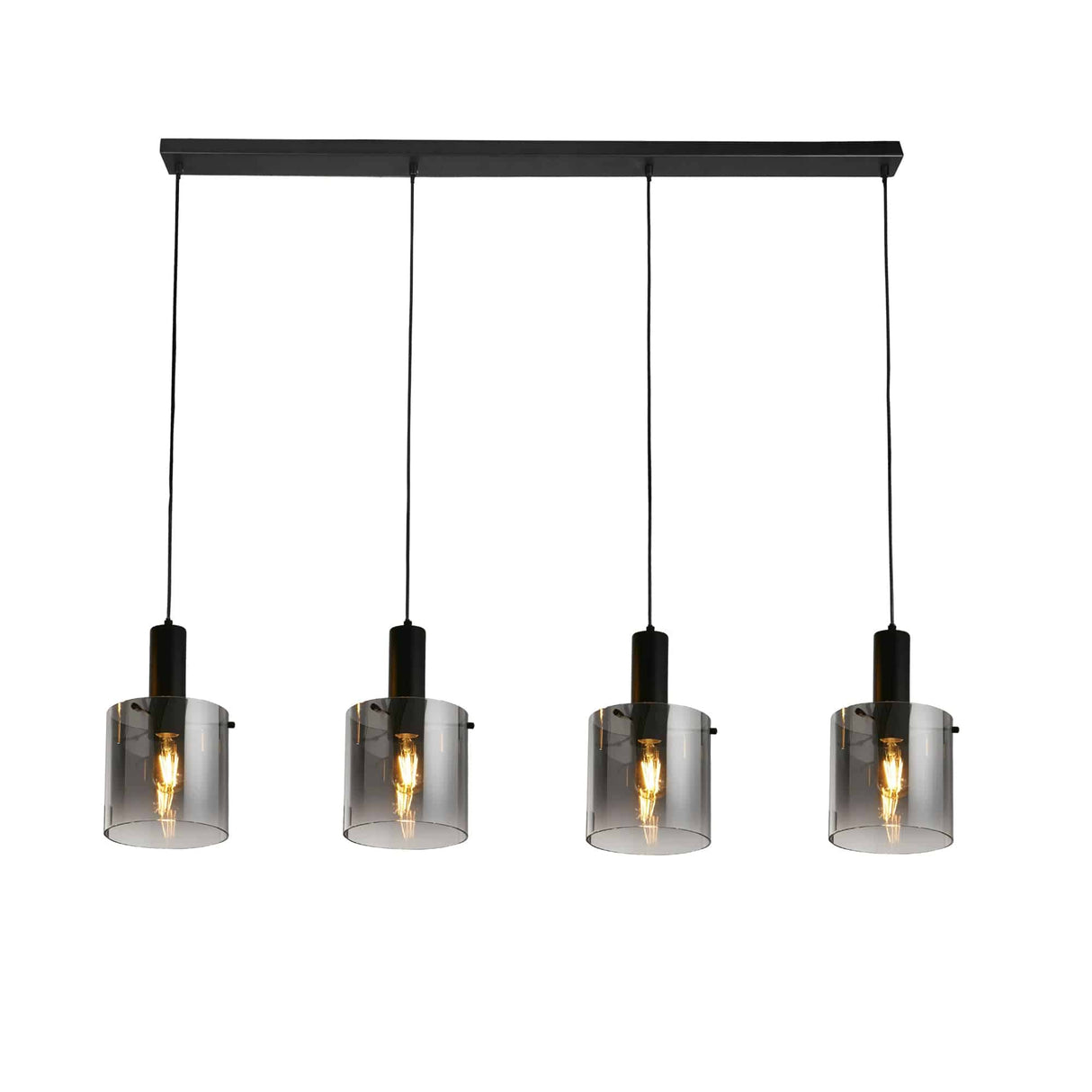 Sweden 4Lt Bar Pendant - Black Metal & Smoked Ombre Glass - Comet Lighting