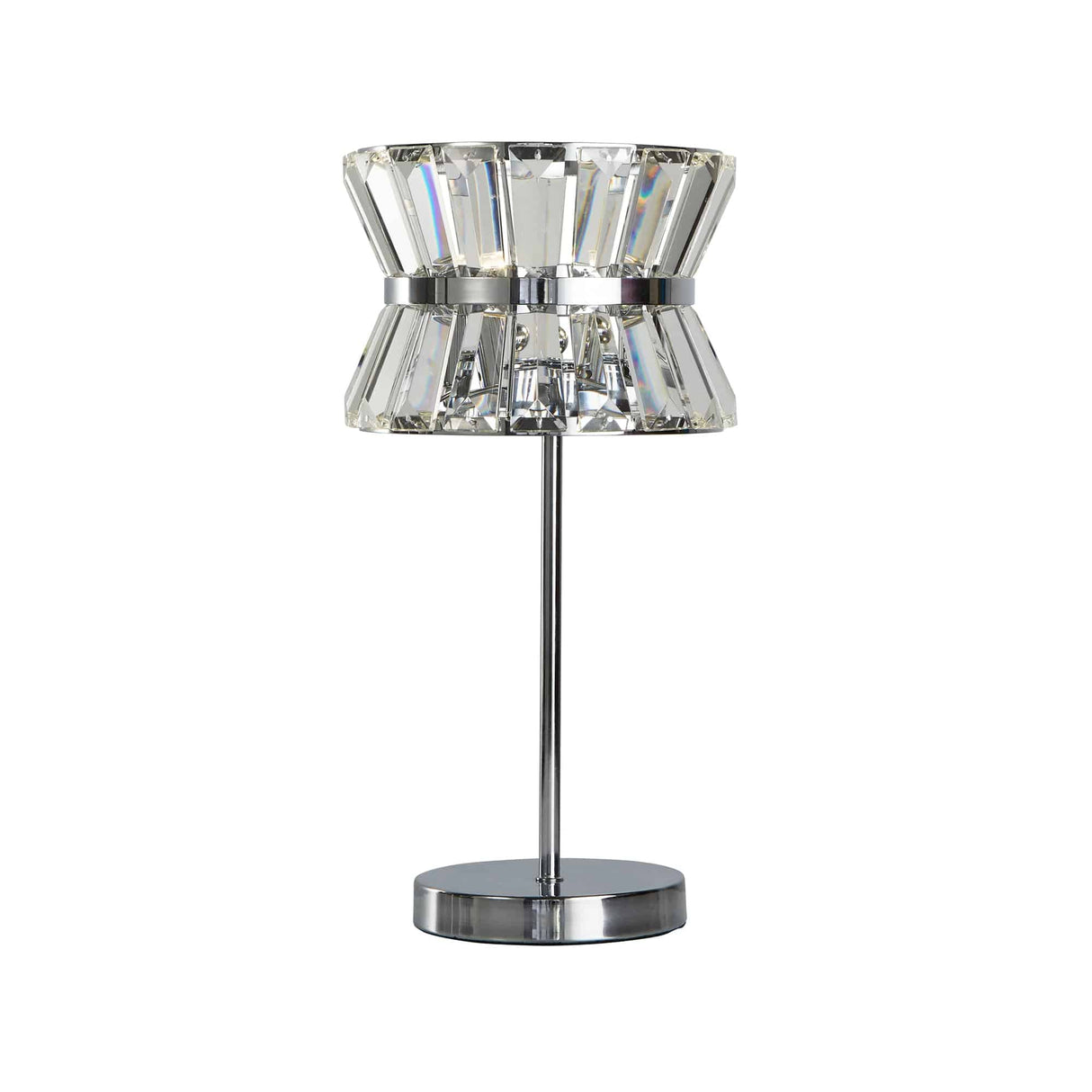 Uptown 2Lt Table Lamp - Chrome Metal & Clear Crystal - Comet Lighting