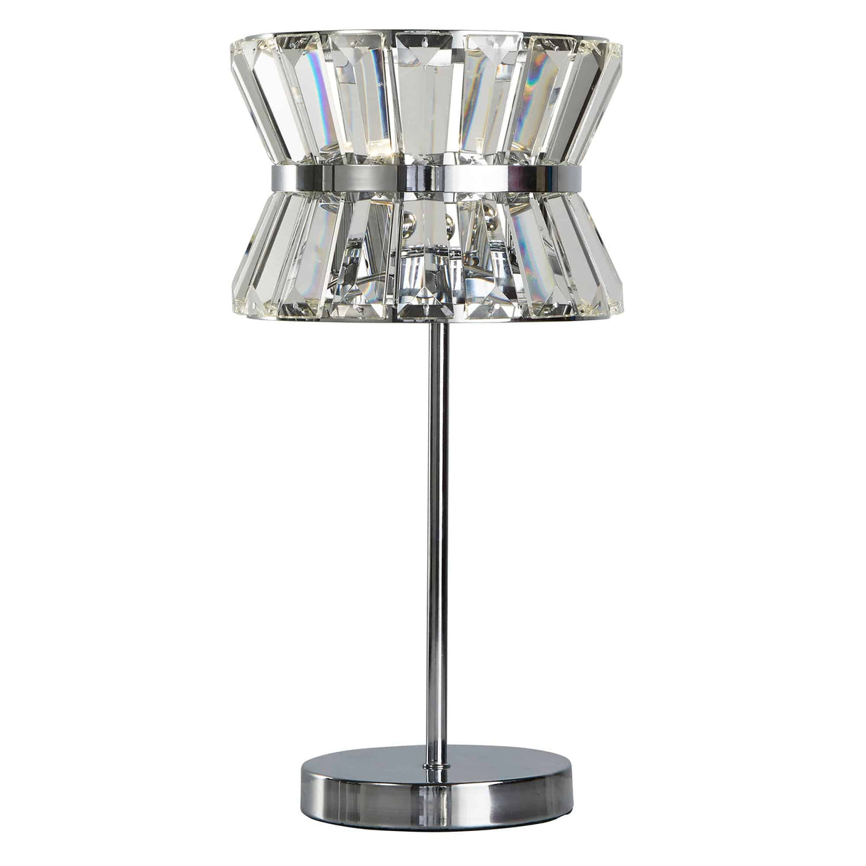 Uptown 2Lt Table Lamp - Chrome Metal & Clear Crystal - Comet Lighting