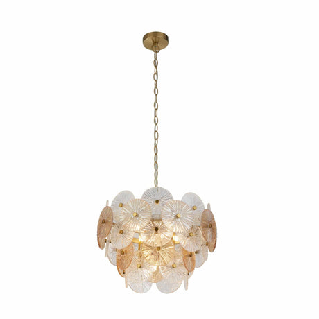 Wagon Wheel 5Lt Pendant - Bronze Metal & Clear & Amber Glass - Comet Lighting