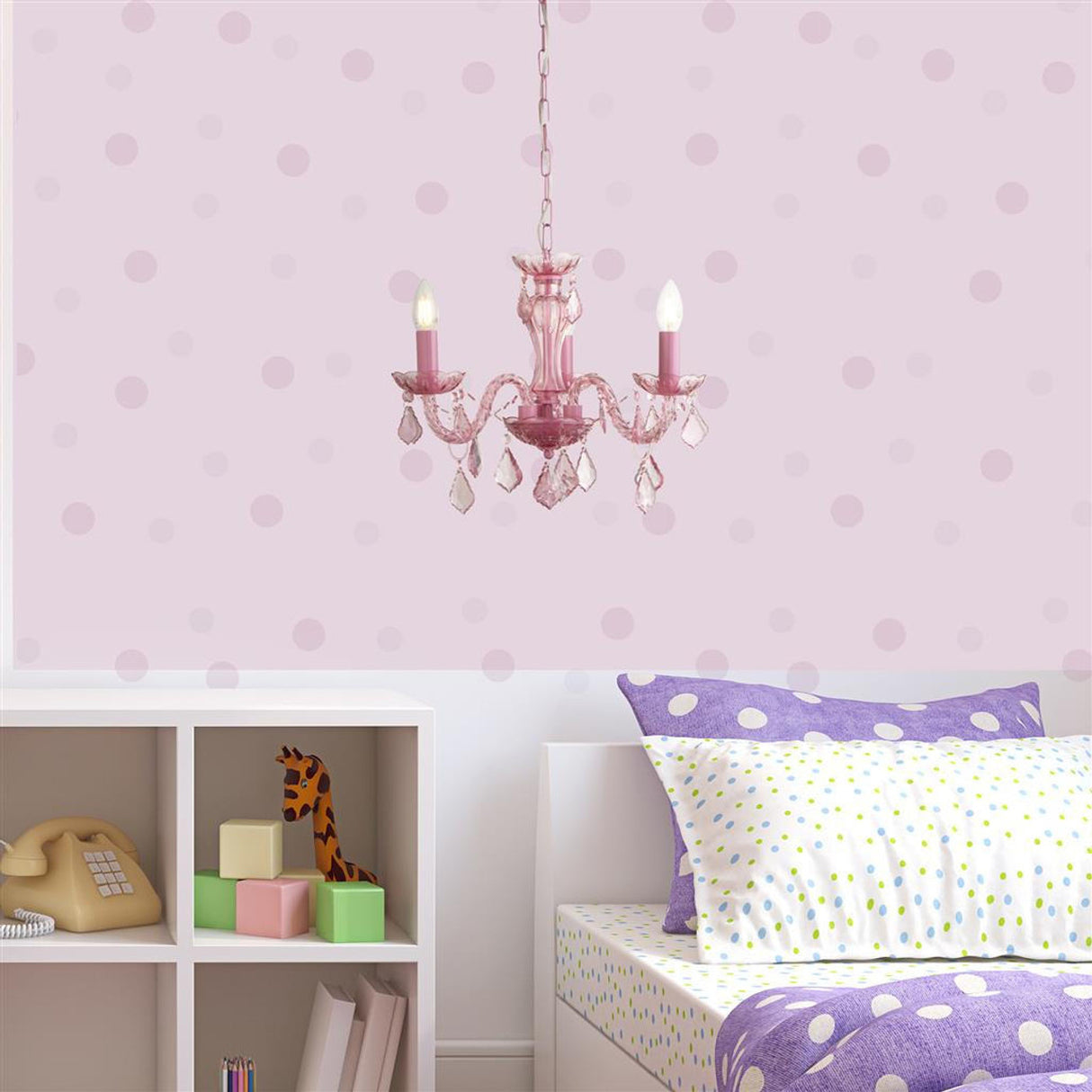 Kinder 3Lt Chandelier Pink - Comet Lighting
