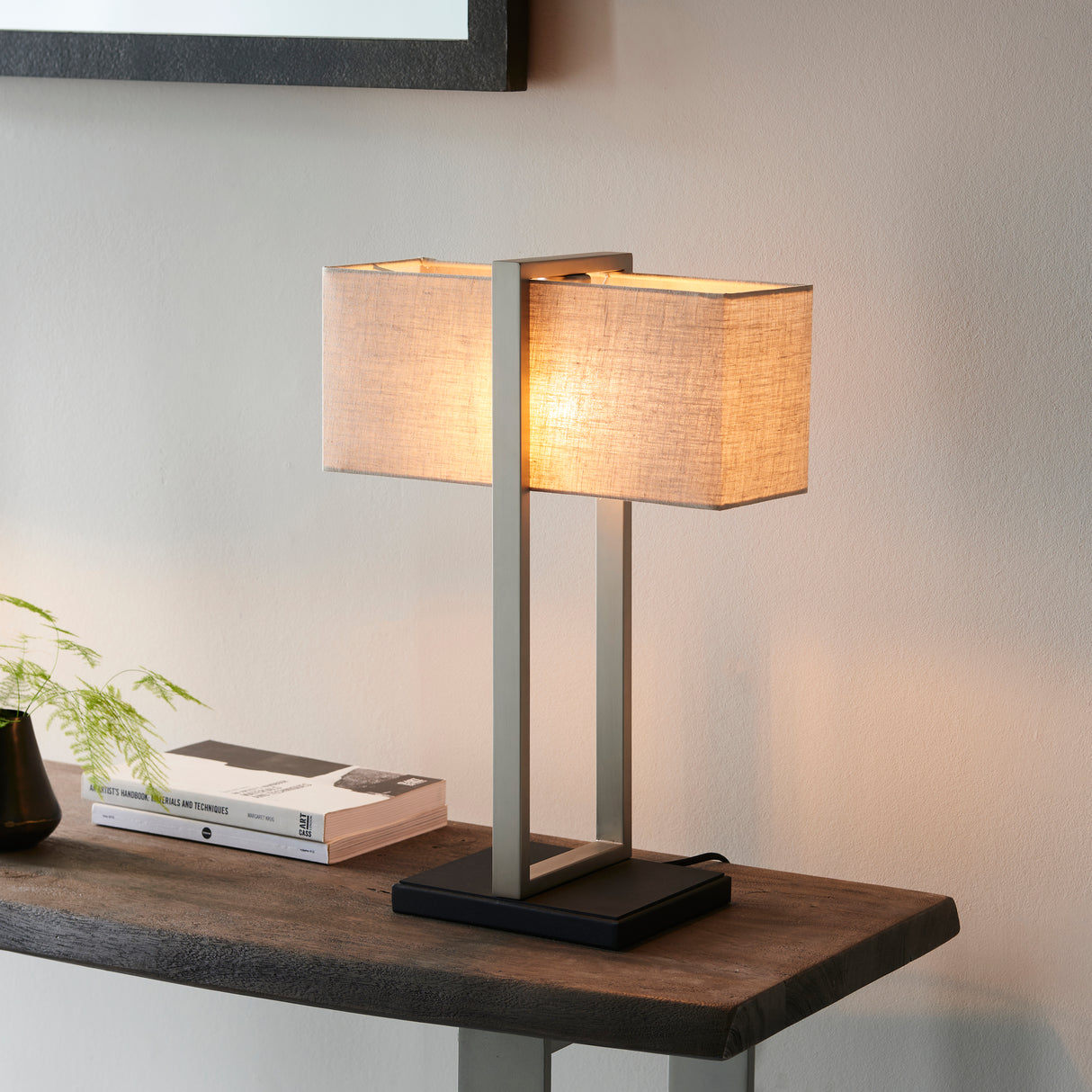 Garonne Table Lamp Satin Nickel w/ Natural Shade