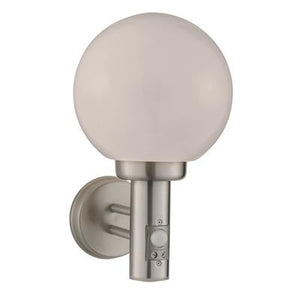 Orb Lantern Outdoor Wall Light- Stainless Steel, White Shade - Comet Lighting