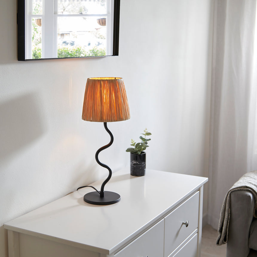 Wriggle Table Lamp Matt Black w/ Raffia Shade