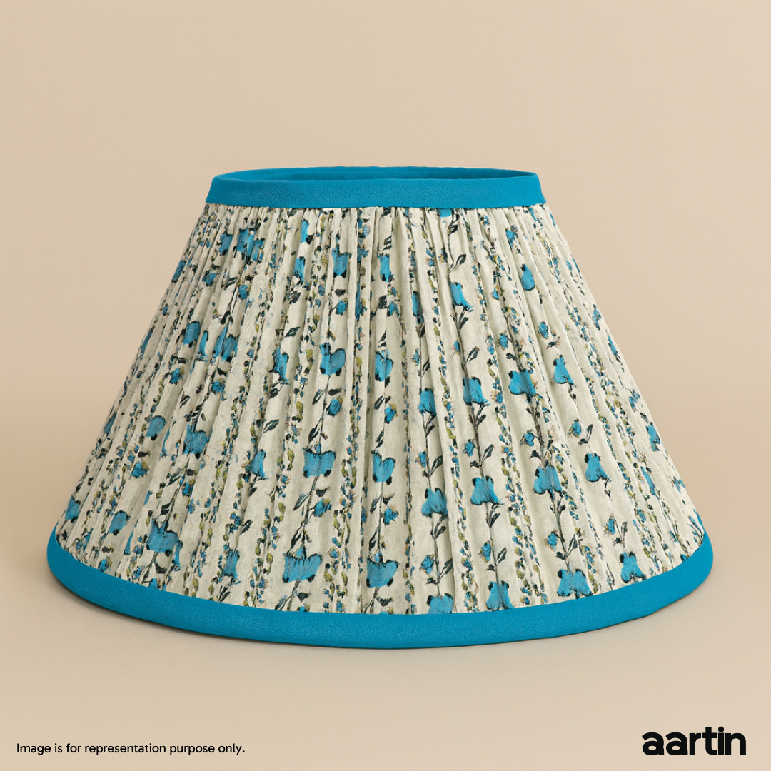 AARTIN 30 CM BLUE WILLOW EMPIRE GATHERED LAMPSHADE IN COTTON