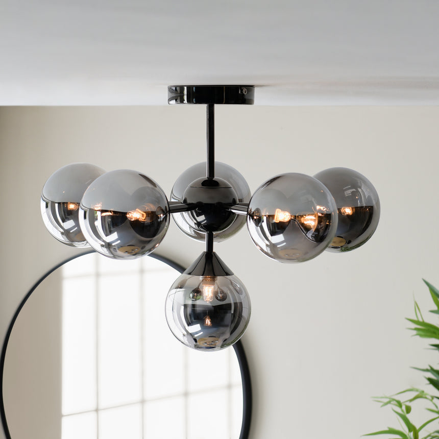 Oscar 6lt Semi Flush Ceiling Light Matt Black