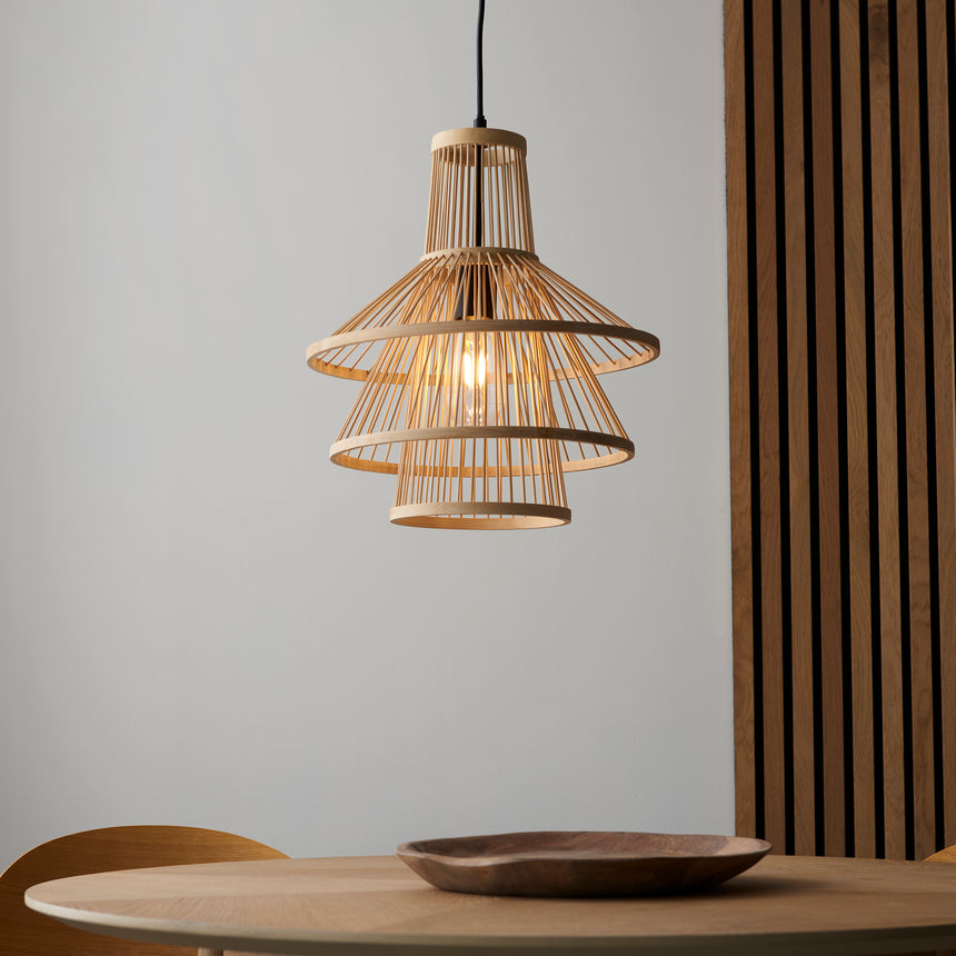 Minato Pendant Ceiling Light Matt Black - Bamboo