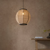 Zaire Large Pendant Ceiling Light Matt Black/Natural Linen - Comet Lighting